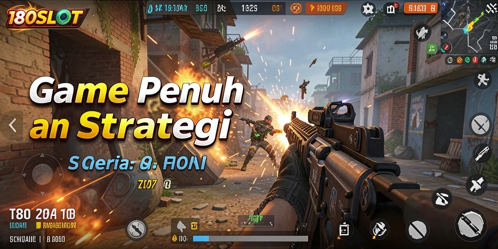 Tampilan gameplay menegangkan dalam 180SLOT dengan aksi menembak intens.