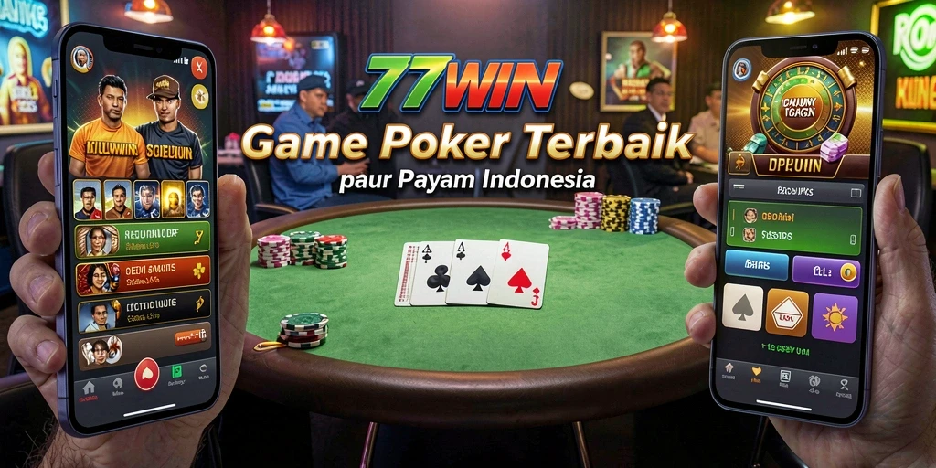 Screenshot menunjukkan pemain sedang bermain Poker di 77WIN dengan antusiasme tinggi.