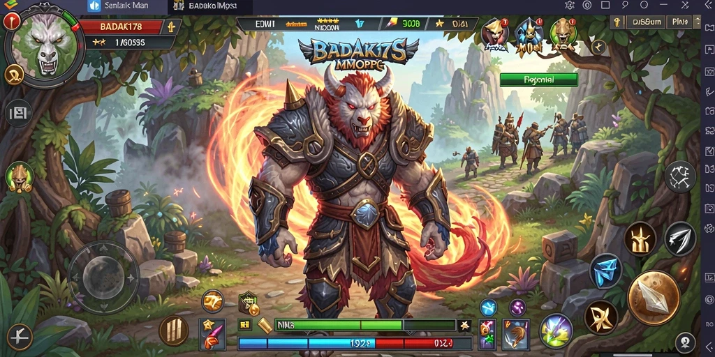 Screenshot utama BADAK178 menunjukkan pertarungan epik antara pemain di dunia fantasi.
