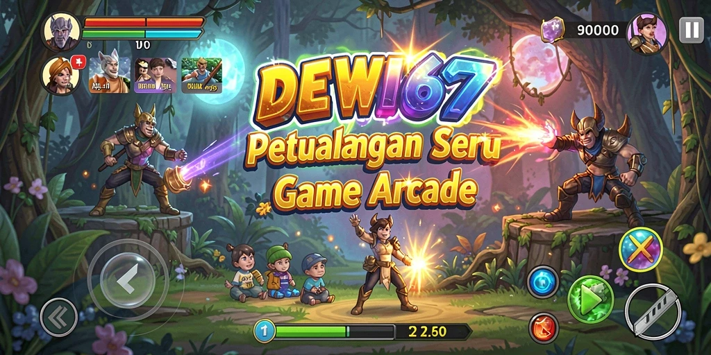 Screenshot gameplay DEWI567 menunjukkan karakter melawan rintangan dalam dunia berwarna.