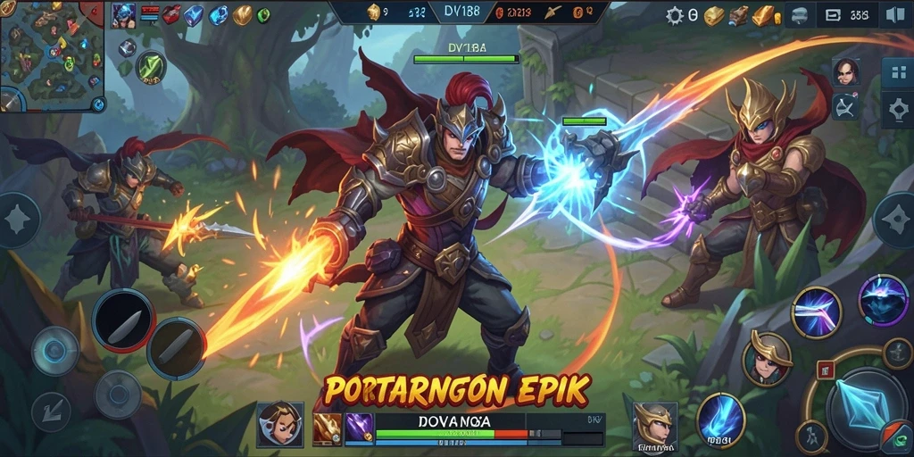 Screenshot DV188 menampilkan aksi pertarungan seru antara karakter dalam permainan MOBA.