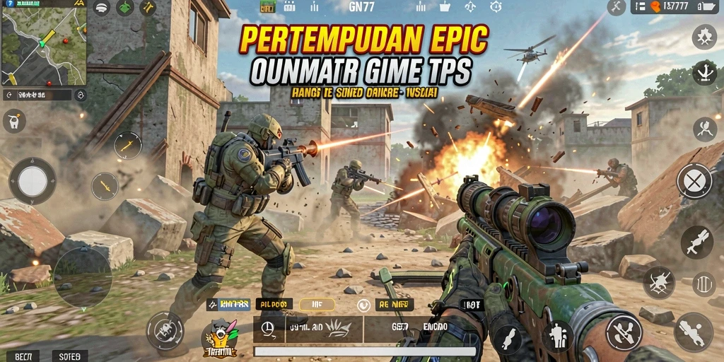 Tangkapan layar utama GN777 menampilkan aksi pertempuran yang mendebarkan dalam TPS.