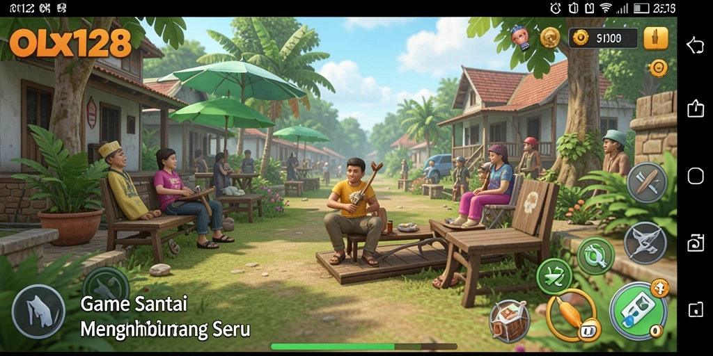 Tampilan seru dari gameplay OLX128 yang penuh warna.
