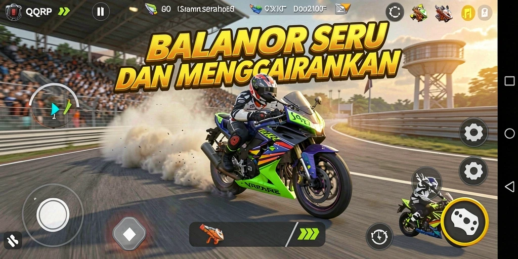 Tampilan seru gameplay QQRP dalam balapan motor.