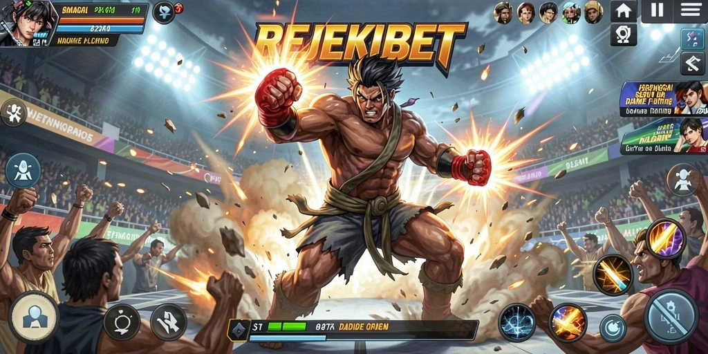 Tampilan menarik dari gameplay pertarungan dalam REJEKIBET.