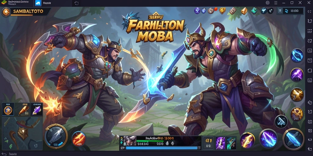 Screenshot utama SAMBALTOTO menampilkan aksi seru dalam pertarungan MOBA.