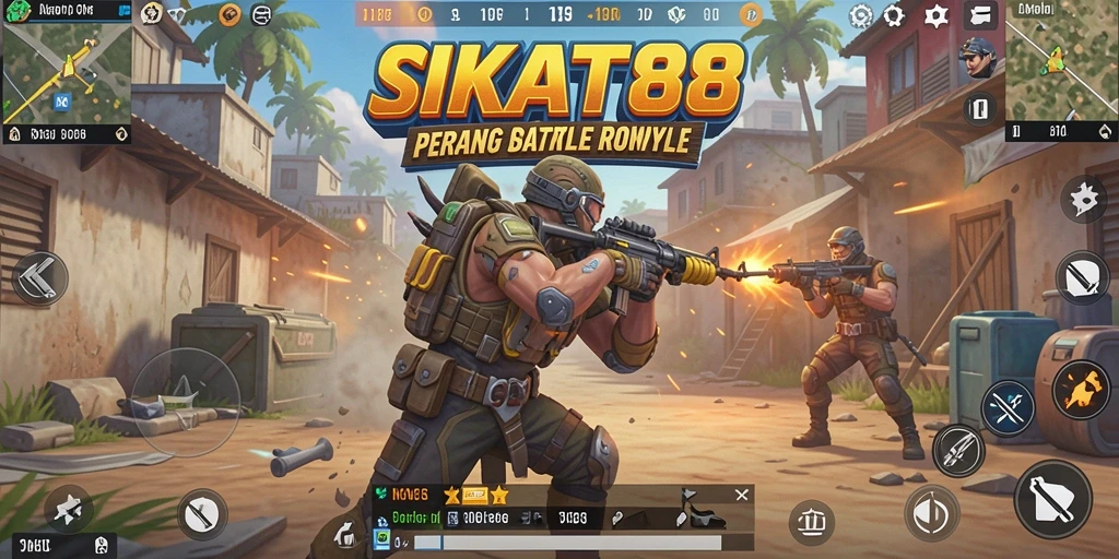Screenshot utama SIKAT88 yang menampilkan aksi bertarung di arena Battle Royale.