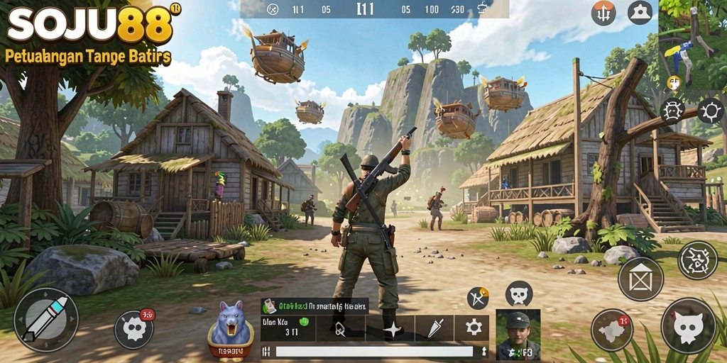 Screenshot utama SOJU88 menampilkan petualangan di dunia terbuka yang luas.