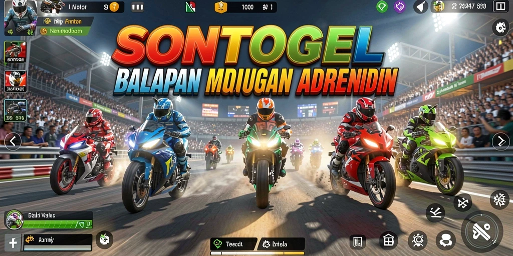 Screenshot gameplay SONTOGEL menampilkan aksi balapan motor yang mendebarkan.