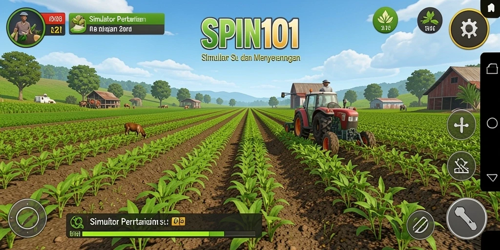 Screenshot utama SPIN101 menunjukkan aktivitas berkebun yang menarik.