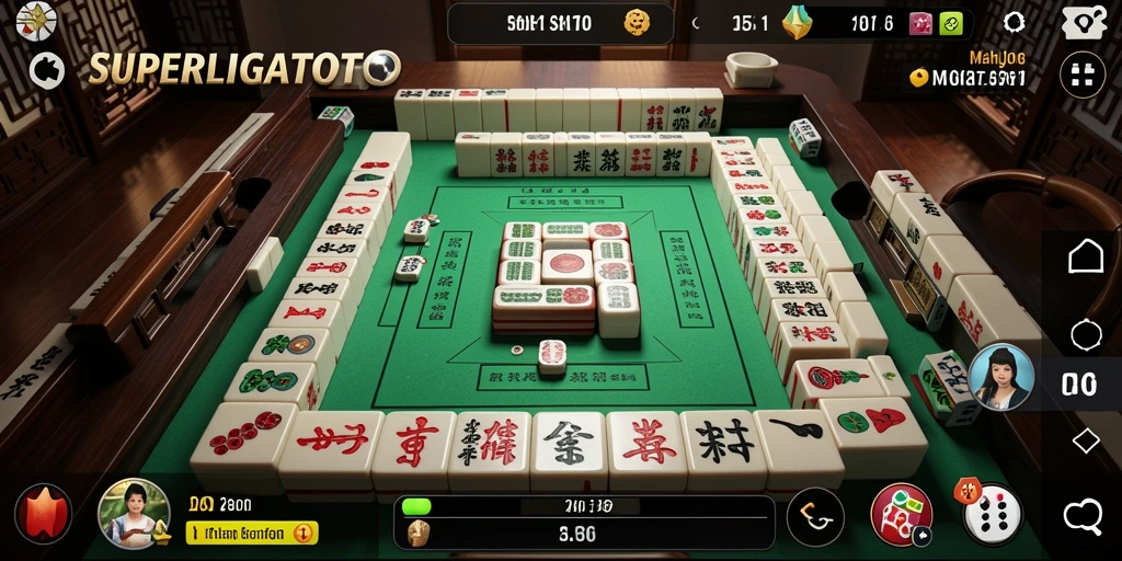 Tampilan gameplay menarik dari SUPERLIGATOTO yang menampilkan pengalaman Mahjong.