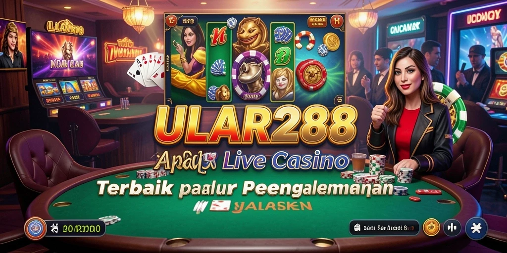 Screenshot gameplay ULAR288 yang menampilkan dealer langsung dan suasana kasino.